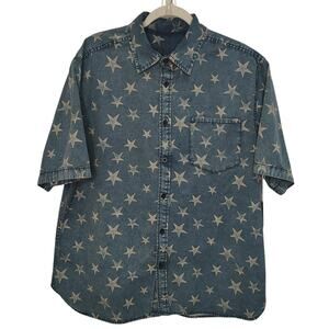New Mossimo Mens XL Button Down Shirt Stars Cement Blue Short Sleeve